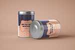 零食茶叶罐PSD包装样机贴图Glossy Round Tin Can Box Mockup
