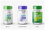 透明塑料药瓶贴保健品包装设计样机ps素材贴图 Transparent Pill Bottle Mockup Set