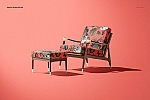 休闲扶手椅子样机布料印花图案设计PS素材智能贴图Lounge Chair & Ottoman Mockup Set