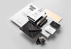 时尚企业办公文具品牌VI视觉PSD样机贴图模版signature branding mockup