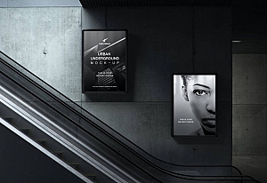 户外地铁灯箱海报广告牌PSD分层样机贴图-urban underground lightbox billboard mockups
