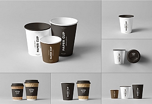 多尺寸咖啡杯纸杯样机PSD分层贴图模版paper cups mockup