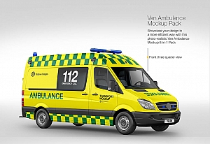 多角度警车救护车面包车样机贴图模板Van Ambulance Mockup Pack
