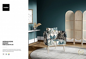 室内场景扶手椅子样机布料印花图案设计展示PS素材智能贴图 Interior Scene Mockup (25FFv.10)