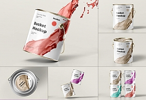 6款铁罐油漆桶包装样机ps素材贴图Paint Bucket Mock up