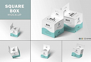 方形盒模型纸盒飞机盒包装设计PSD样机贴图 square box mockup v 2