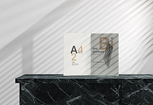 高端地产小册子A4二折页样机ps素材贴图模版A4 Size Bi-Fold Brochure Mockup