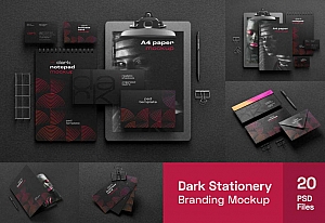 黑色信纸信封名片办公文具品牌VI样机ps贴图素材下载 Dark Stationery Branding Mockup Set