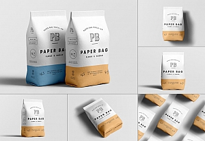 纸袋食品包装袋样机贴图ps效果图素材下载Paper Bag Mock-up