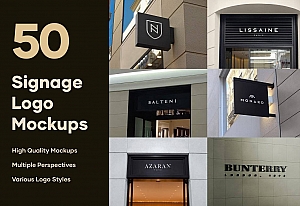 50套街头广告标牌展示门头灯箱logo样机贴图ps素材下载50 Signs & Facade Logo Mockups – V2