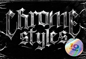 10款潮流炫酷金属光泽质感渐变立体文字效果PS样式模板 Chrome Text Styles