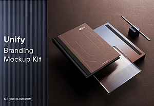 深色品牌VI设计延展名片画册信纸办公样机贴图ps分层素材下载Unify Branding Mockups Vol. 1