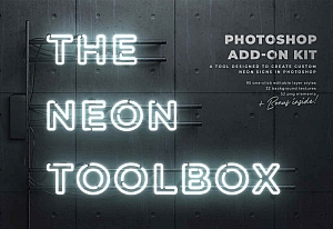 时尚炫彩霓虹灯发光字立体灯管ps图层样式特效生成模板素材