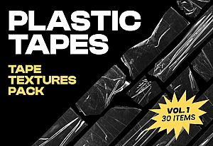 30款潮流褶皱做旧透明胶带贴纸PNG免扣图片设计素材 Plastic Tapes Vol.1 – 30 Textures Pack