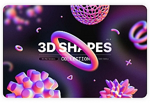 90款炫彩酸性渐变3D抽象未来机能赛博朋克几何图形PNG免扣图片素材 Samolevsky – 3D Shapes Collection