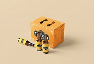 啤酒瓶盒手提箱包装效果展示样机贴图ps素材下载Beer Bottle Box / Carrying Case Mockups