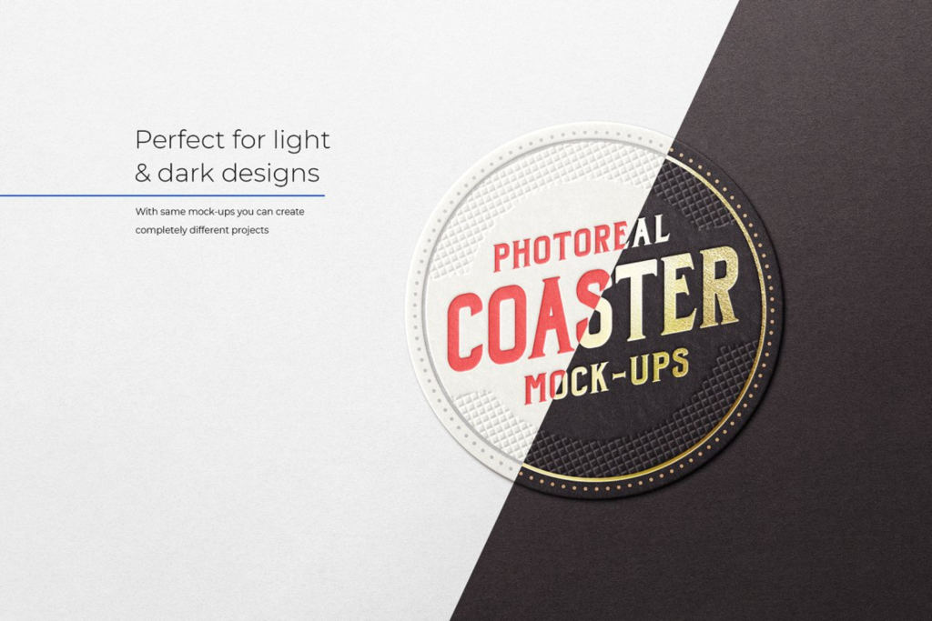 咖啡啤酒杯垫烫金logo样机ps素材贴图模板Photoreal Coaster Mockup Bundle Logo
