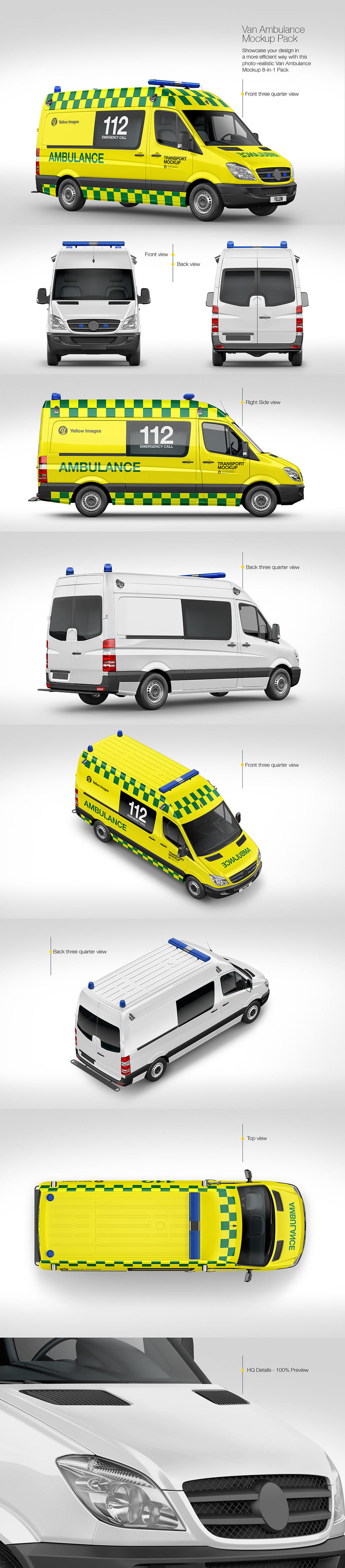 多角度警车救护车面包车样机贴图模板Van Ambulance Mockup Pack