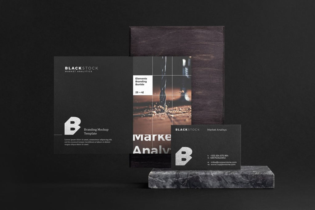 高质感黑色办公文具品牌VI样机ps素材贴图Blackstock Branding Mockup Kit