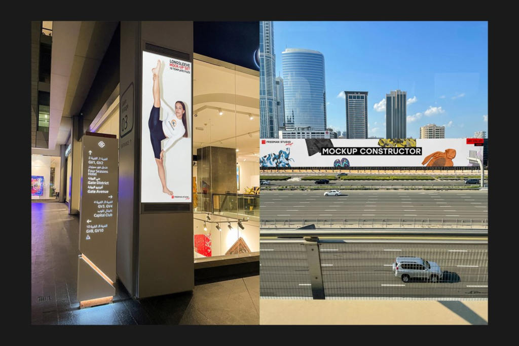 城市街头广告牌灯箱海报样机ps展示贴图 Dubai Billboards Mock-Up Set