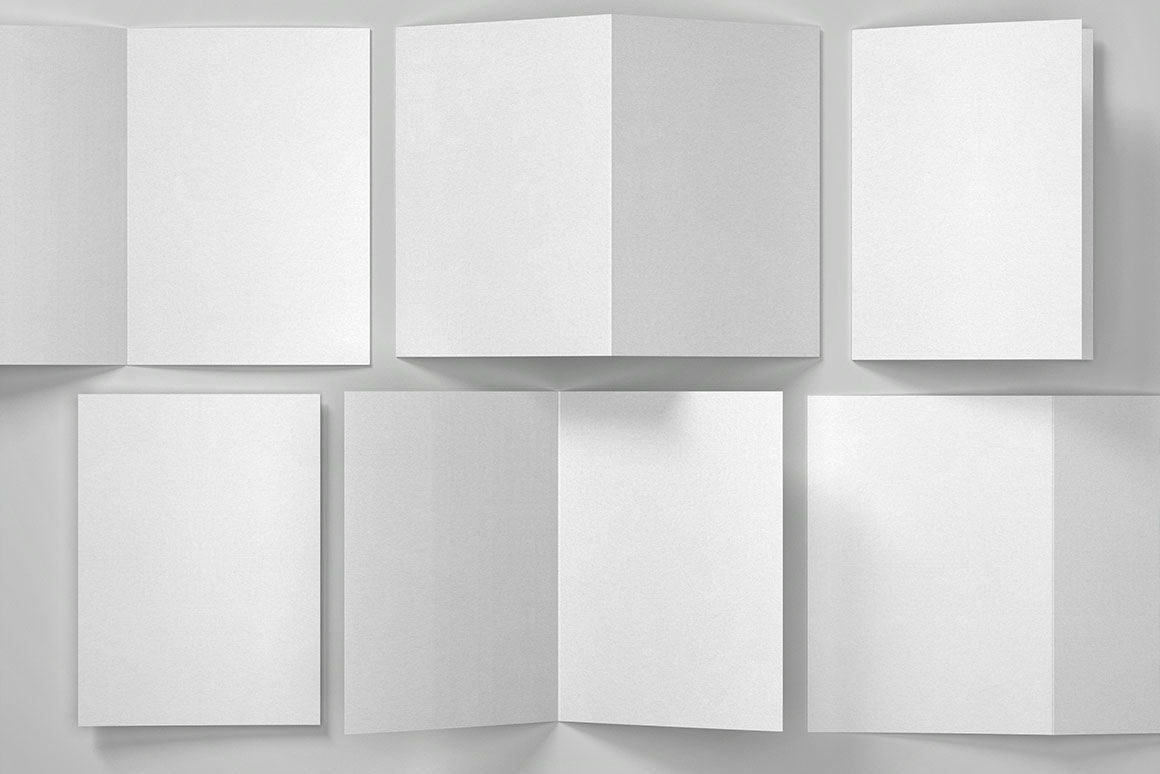 立式小册子二折页样机ps素材智能贴图模板Vertical Bifold Brochure Mockup Set