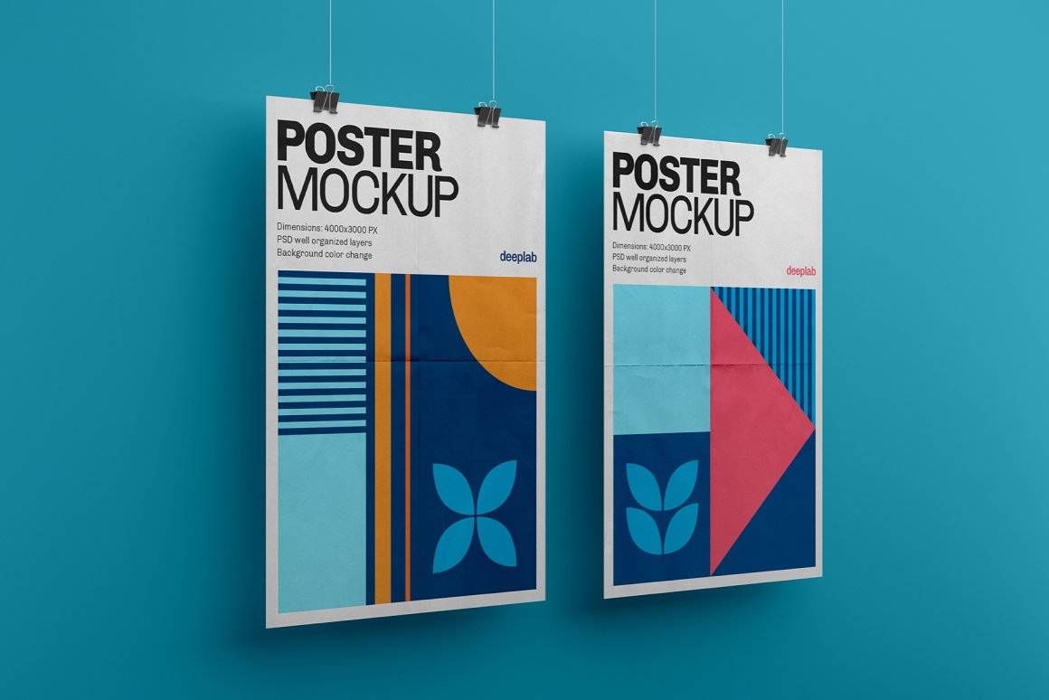 立式悬挂A4海报宣传单样机ps素材智能贴图模板Vertical Poster Mockup Set