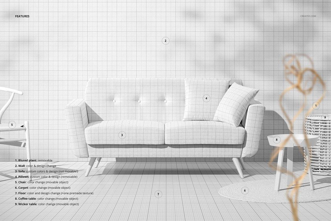 时尚沙发样机布料印花图案展示PSD素材智能贴图 Modern Sofa Mockup Set (29FFv.10)