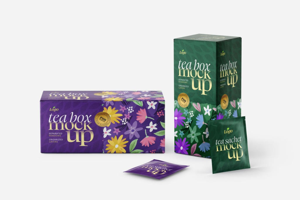 茶叶包装盒茶叶袋包装样机ps素材贴图模板Tea Box and Tea Bag Mockup Set