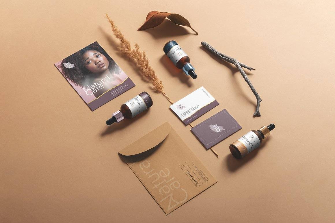 轻奢质感化妆品品牌VI包装设计样机PS素材贴图模板Natura Cosmetics Mockups