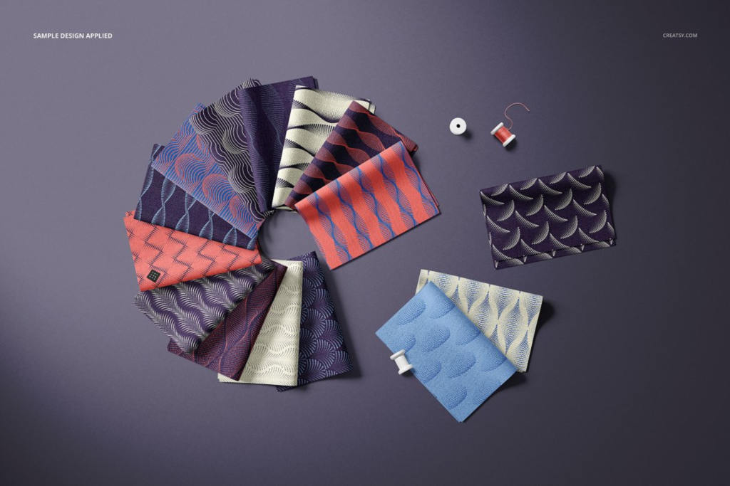时尚布料印花图案展示样机ps贴图素材模板 Folded Fabric Swatches Mockup Set