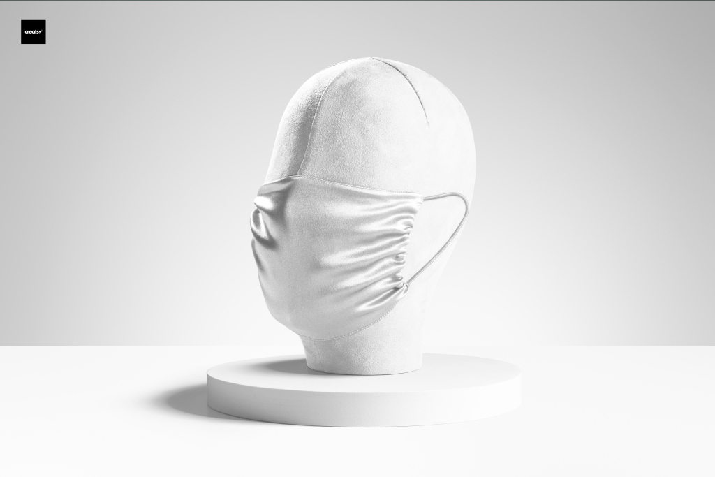 丝绸布料口罩图案展示样机Ps智能贴图模板 Silk Face Mask Mockup Set