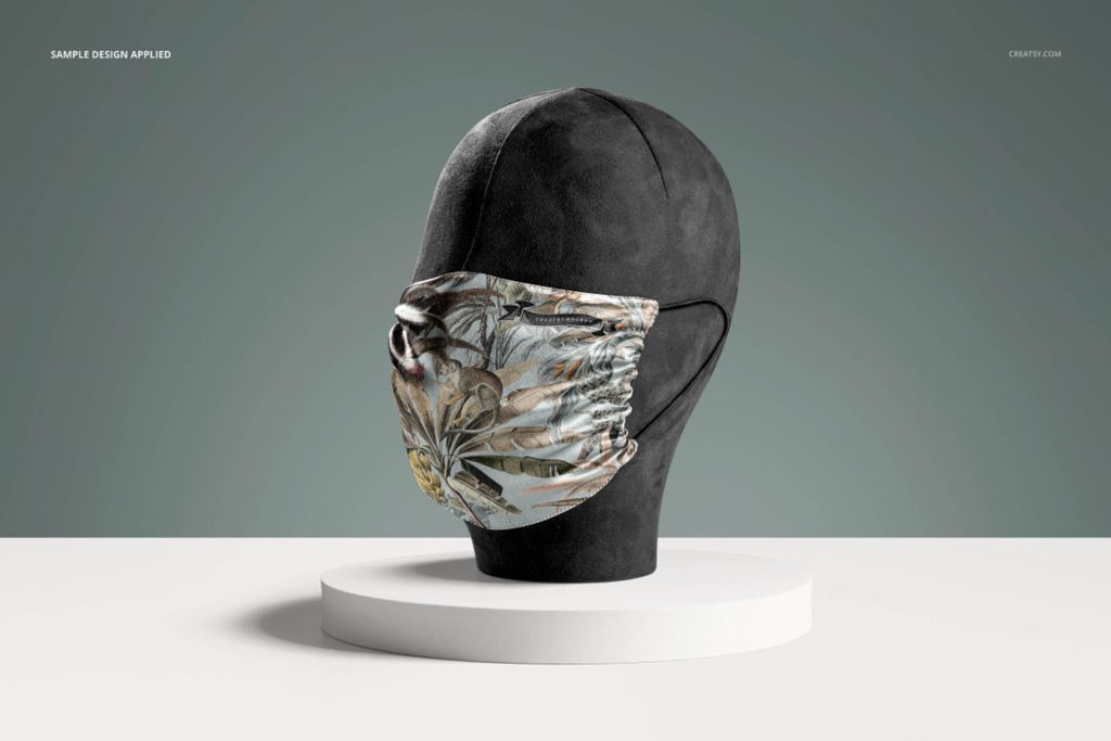 丝绸布料口罩图案展示样机Ps智能贴图模板 Silk Face Mask Mockup Set