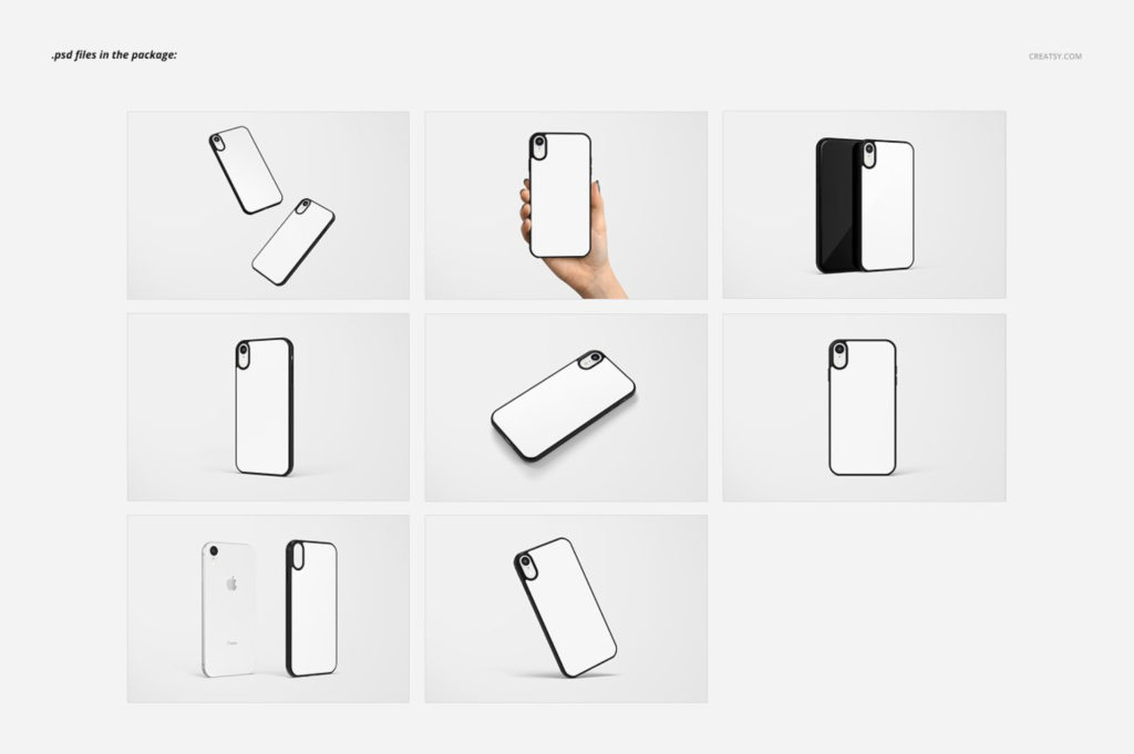 时尚苹果手机壳样机ps分层智能贴图模版iPhone XR 2D Case (black) Mockup Set