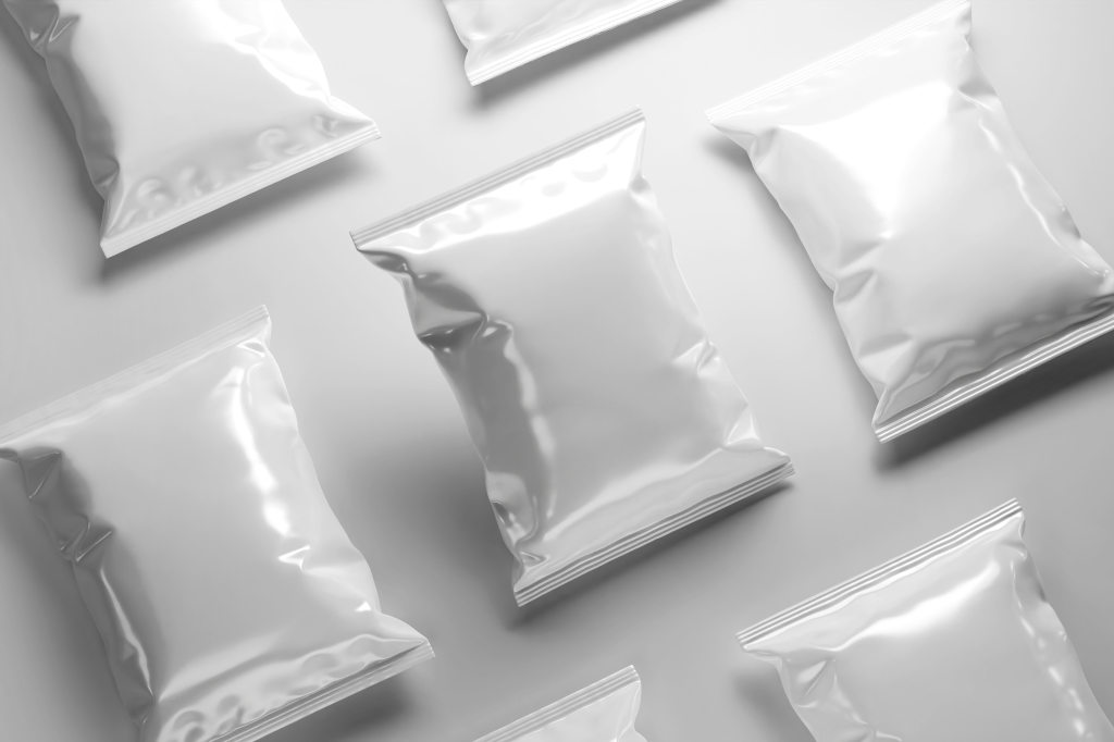 多角度展示设计零食包装袋样机贴图ps素材下载Snack pouch plastic bag mockup
