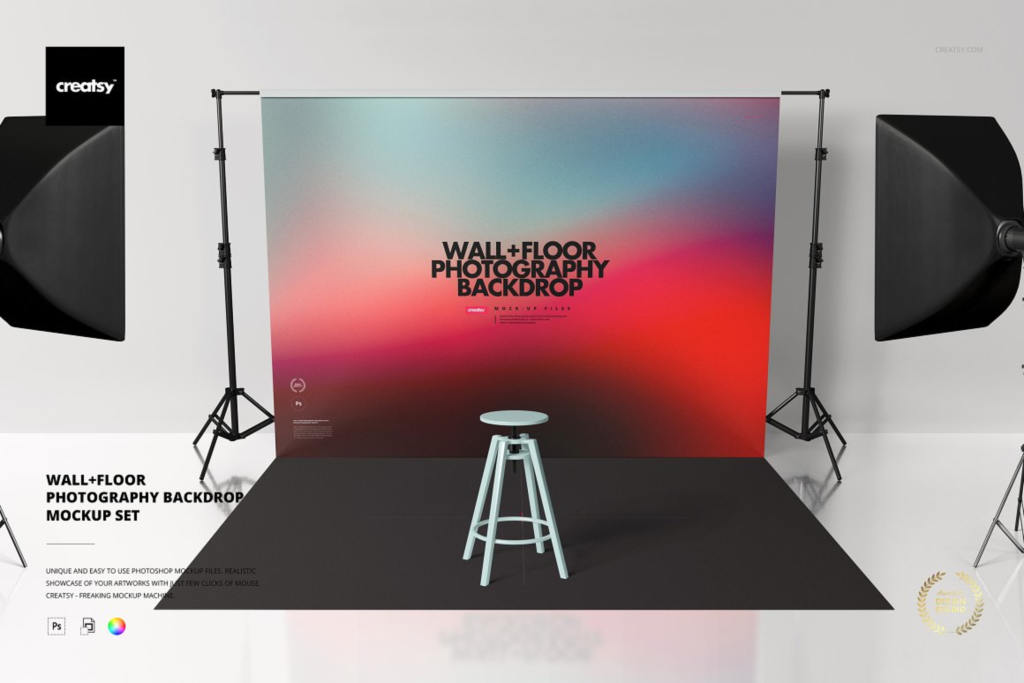 摄影棚场景背景样机贴图ps分层素材下载Photography Backdrop Mockup Set