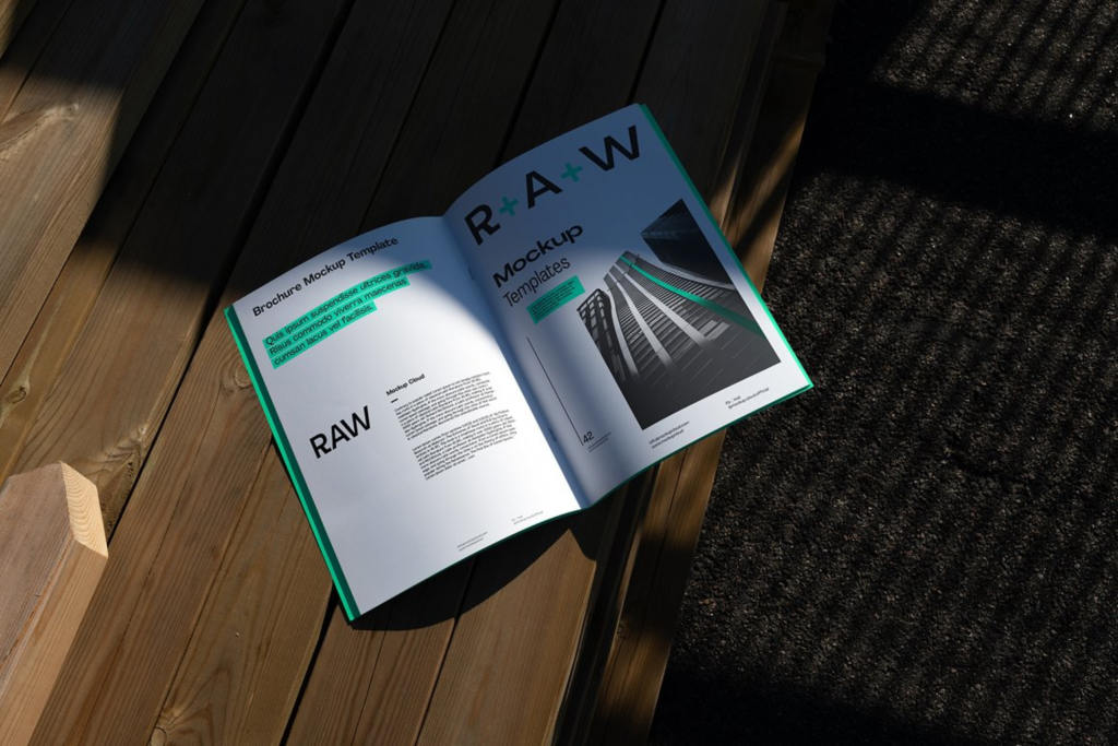 9款光影质感杂志画册折页封面设计样机贴图ps素材模板下载Raw Brochures Mockups