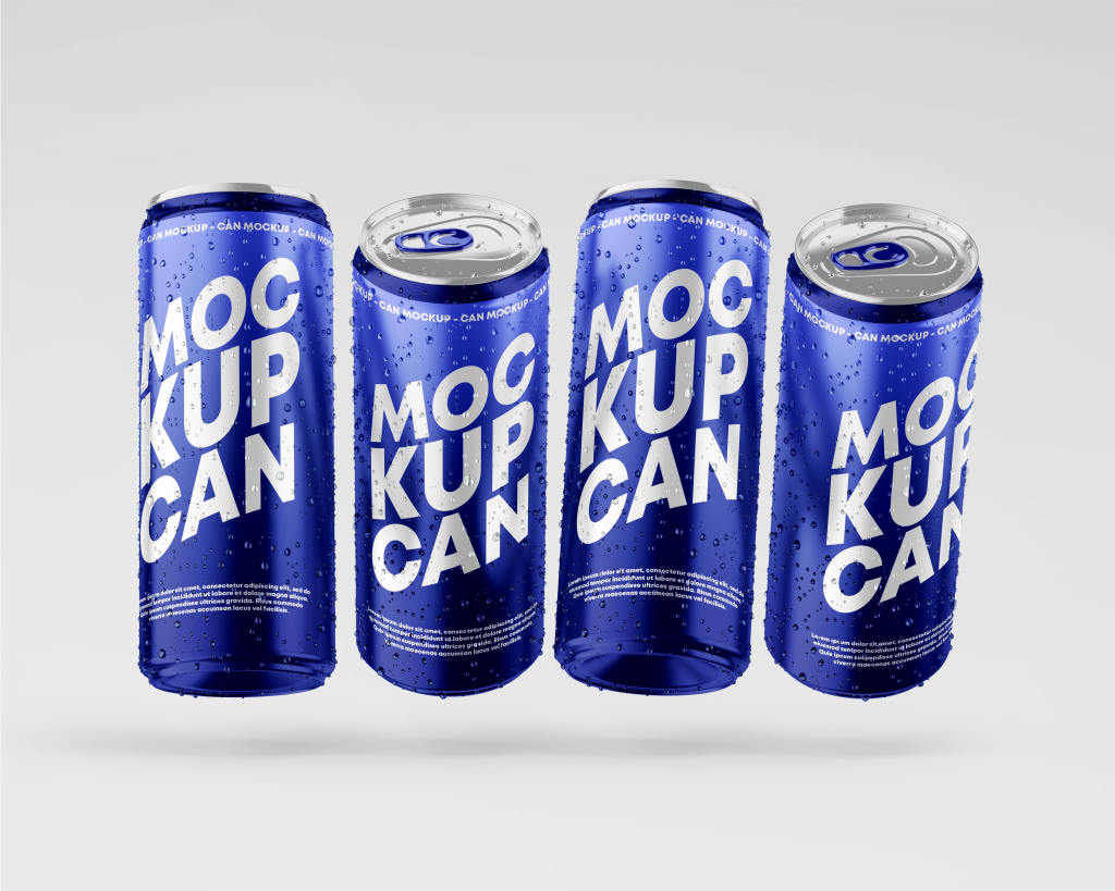 饮料啤酒金属易拉罐样机贴图ps素材下载Glossy Metallic Can Mockup Set