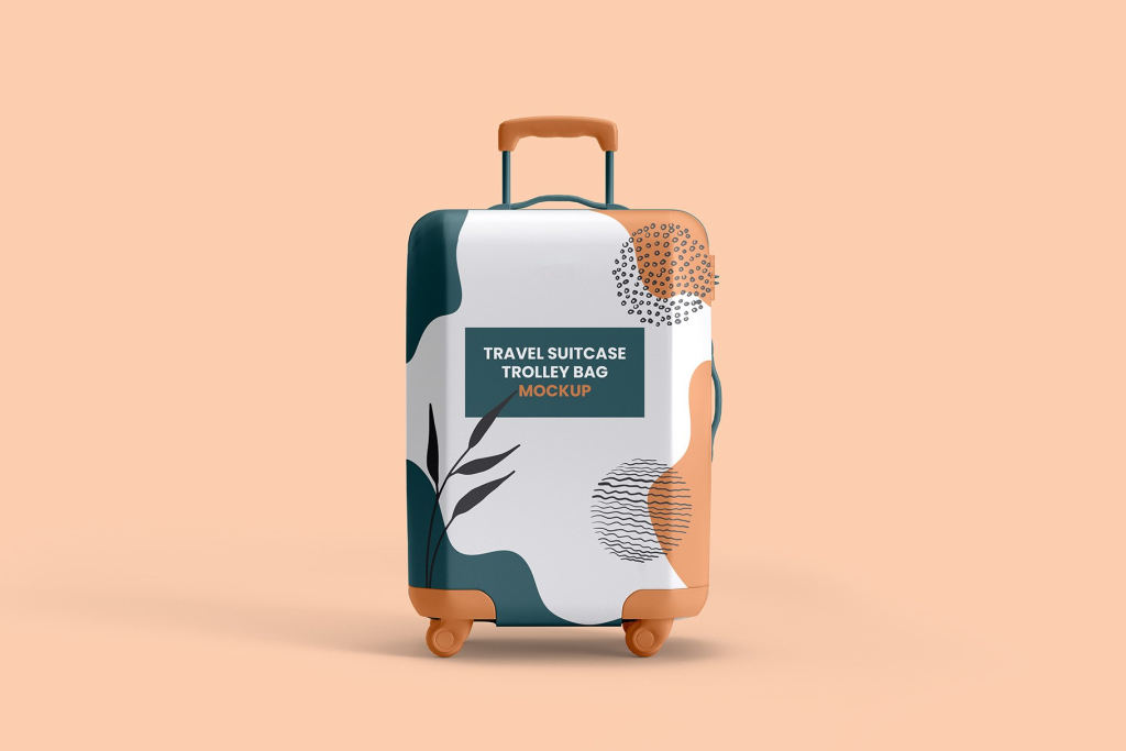 手拉旅行箱行李箱样机贴图ps分层素材下载Travel Suitcase Trolley Bag Mockups