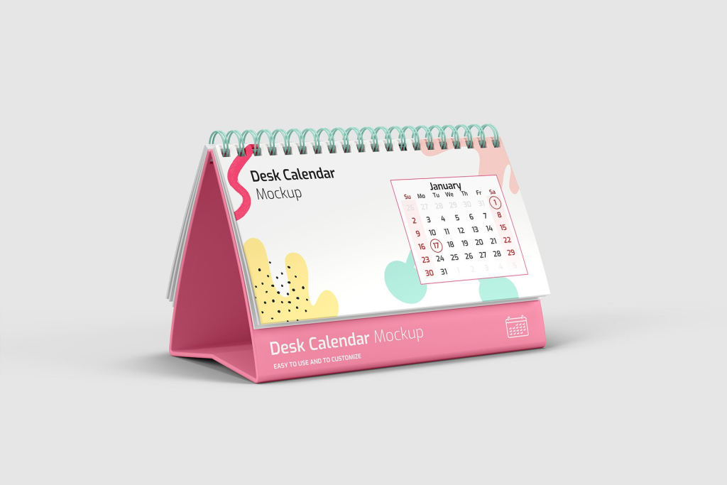 桌面日历台历样机贴图ps效果图素材下载Desk Calendar Mockup – 6 views