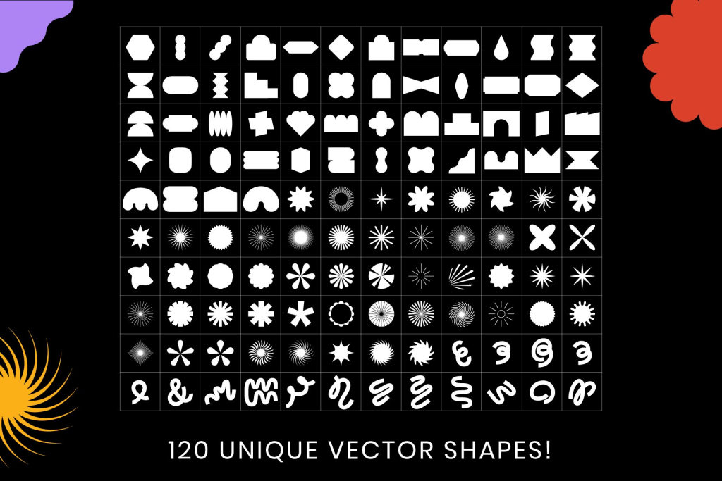 120款几何图形艺术装饰图形花体字体设计矢量素材资源Designer Dingbats – 120 shapes!