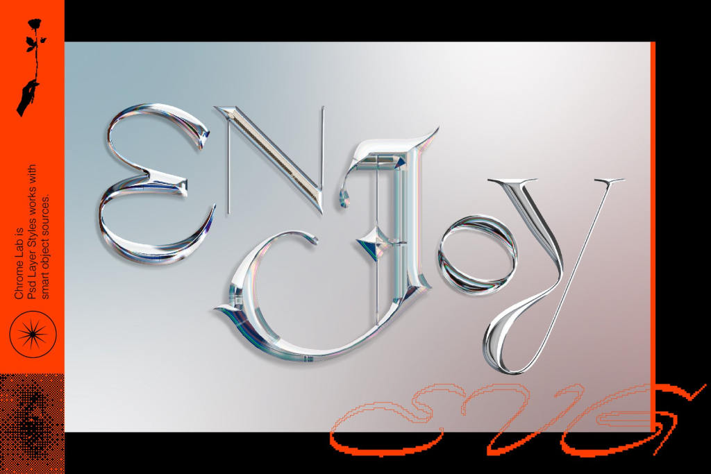 金属光泽镀铬3D立体标题文字Logo字体设计PS分层样式素材模板 Evlogiev – Chrome Lab