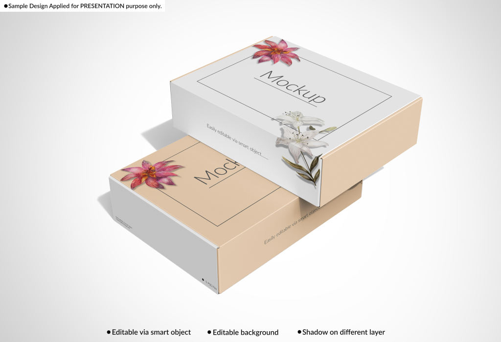 产品快递包装纸盒效果图飞机盒包装样机贴图PS素材下载Rectangular Mailing Box Packaging Mockup
