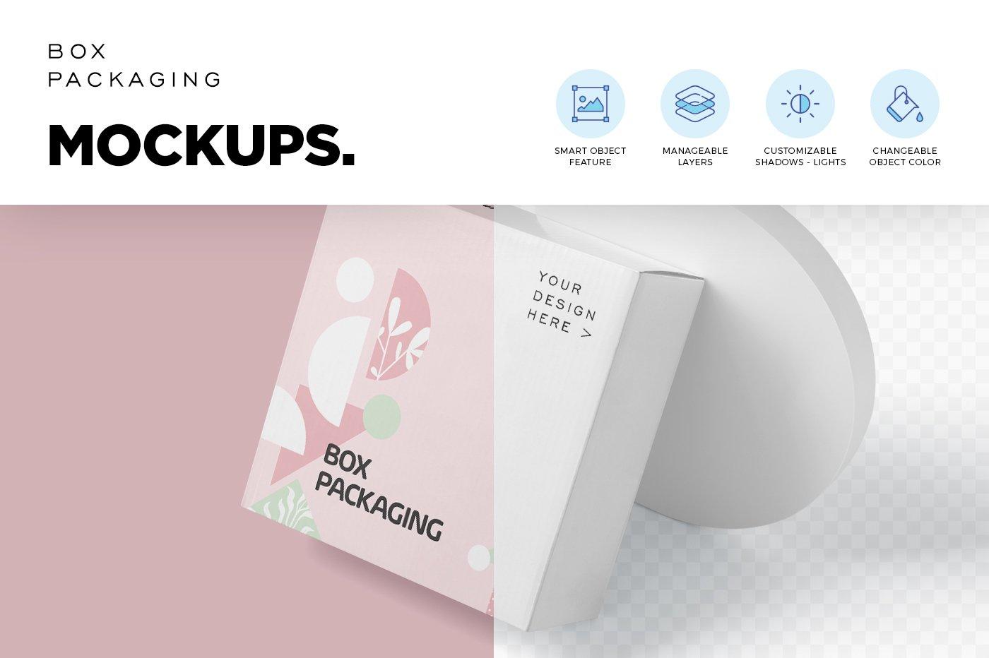 4款时尚产品包装盒纸盒样机贴图PSD素材资源下载 Box Packaging Mockups