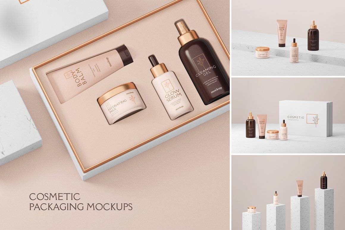 高端化妆品礼盒包装样机贴图ps素材资源下载Cosmetic Packaging Mockups