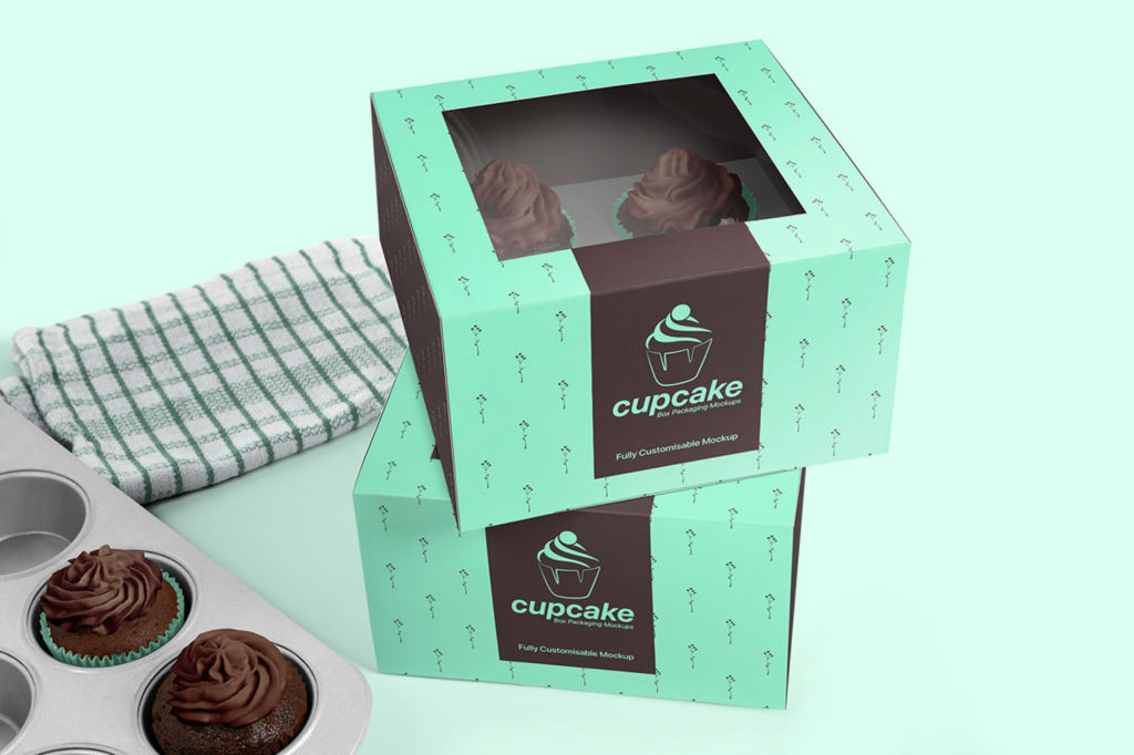 烘焙食品手提袋纸杯蛋糕盒包装样机贴图ps分层素材下载CUPCAKE BOX PACKAGING MOCKUPS BUNDLE