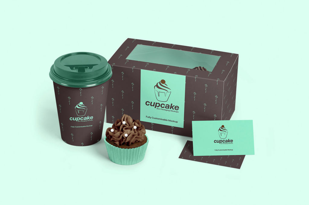 烘焙食品手提袋纸杯蛋糕盒包装样机贴图ps分层素材下载CUPCAKE BOX PACKAGING MOCKUPS BUNDLE