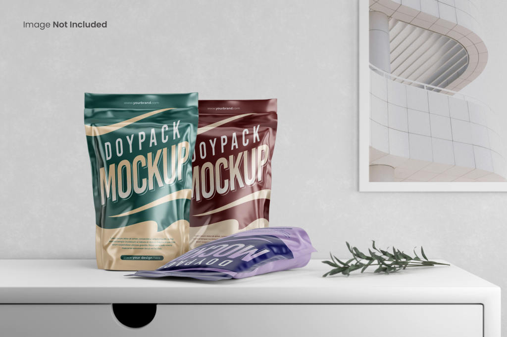 食品锡箔纸包装自立袋包装袋样机贴图psd素材下载Doypack Pouch Packaging Mockup