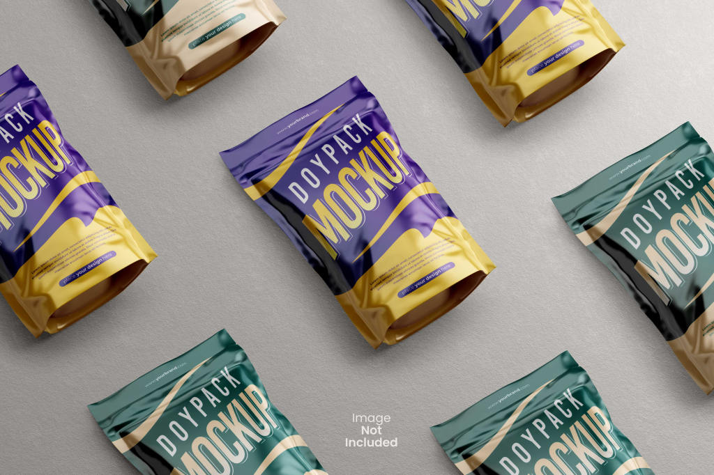 食品锡箔纸包装自立袋包装袋样机贴图psd素材下载Doypack Pouch Packaging Mockup