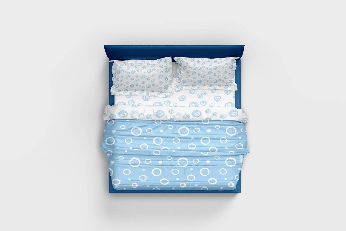 床上用品枕头床单布料图案设计展示样机贴图psd分层素材下载Bed Linens Mockup 6 Views