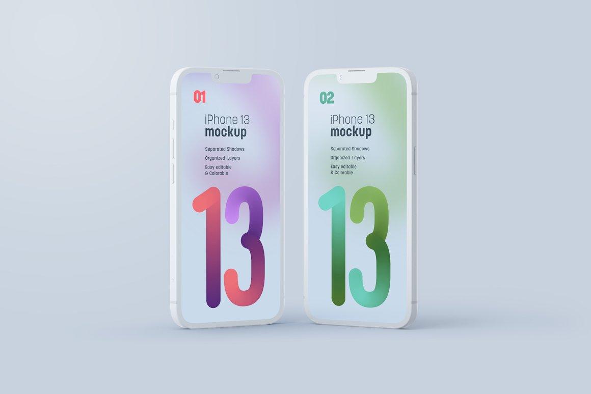 30款iPhone 12 &13单色白膜多角度UI界面作品展示样机贴图Ps素材模板下载iPhone 12 & 13 Pro Clay Mockup Set